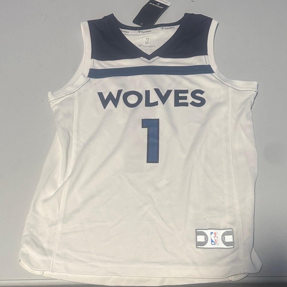 Fanatics White and Navy Wolves Basketball Jersey- NWT- Anthony Edwards